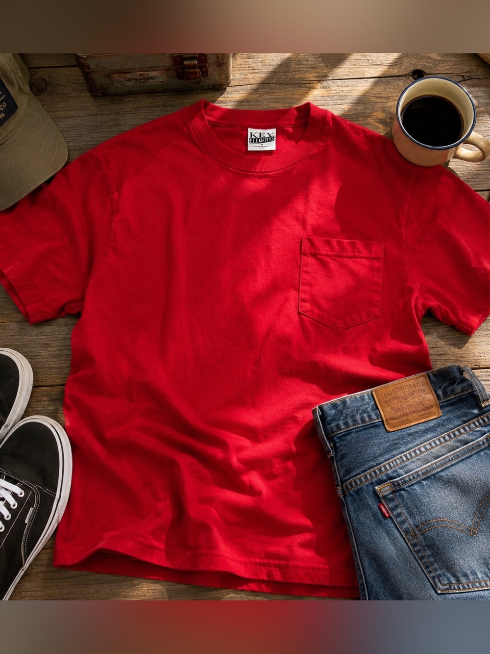 Vintage Key Elements USA Red Pocket Tee Men’s Small Cotton